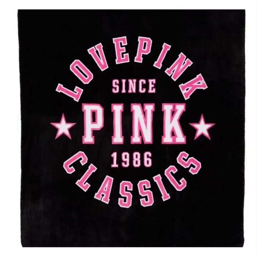 PINK Sherpa Blanket xl pink black classics heritage logo y2k og logo blanket nwt